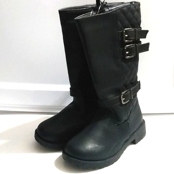 MUDD LITTLE GIRLS MOTO COMBAT CALF-HIGH RIDER BOOTS BLACK SIZE 5 NWT - Picture 2 of 6